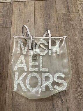 Michael Kors Clear Tote with White Logo and Trim